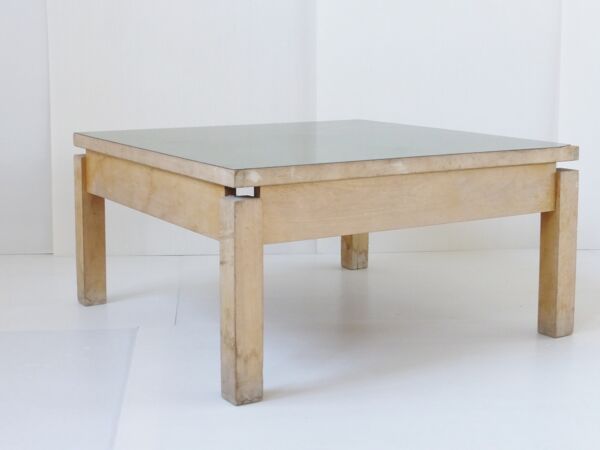 table basse carrée en hêtre massif et formica kaki 1950 vintage rockabilly coffee table #2