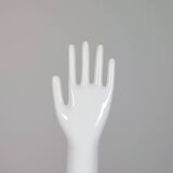 Paire de présentoirs à bijoux vintage authentiques en porcelaine industrielle représentant des mains