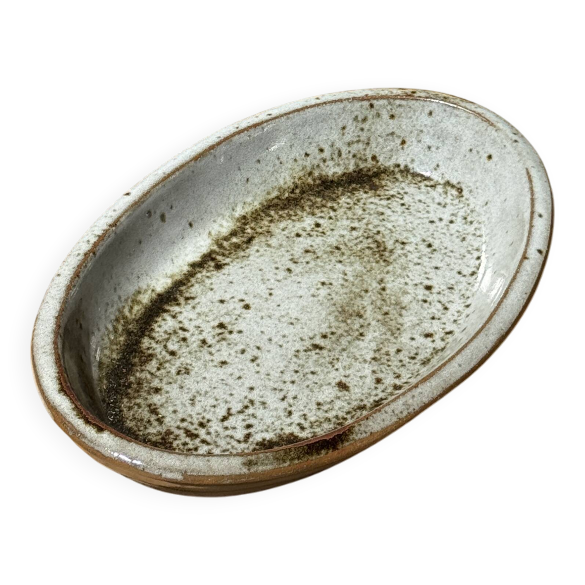 Petit plat ovale en céramique mouchetée glacée L23