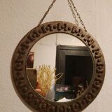 Beautiful brutalist round iron mirror in the RYCKAERT style ATELIER MAROLLES JEAN TOU