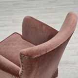 1970s, Danish armchair, salmon pink furniture velour, beech wood.