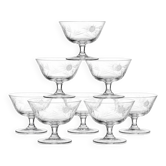 8 coupes à champagne en verre gravé à la roue décor végétal, Bohême, début XXe