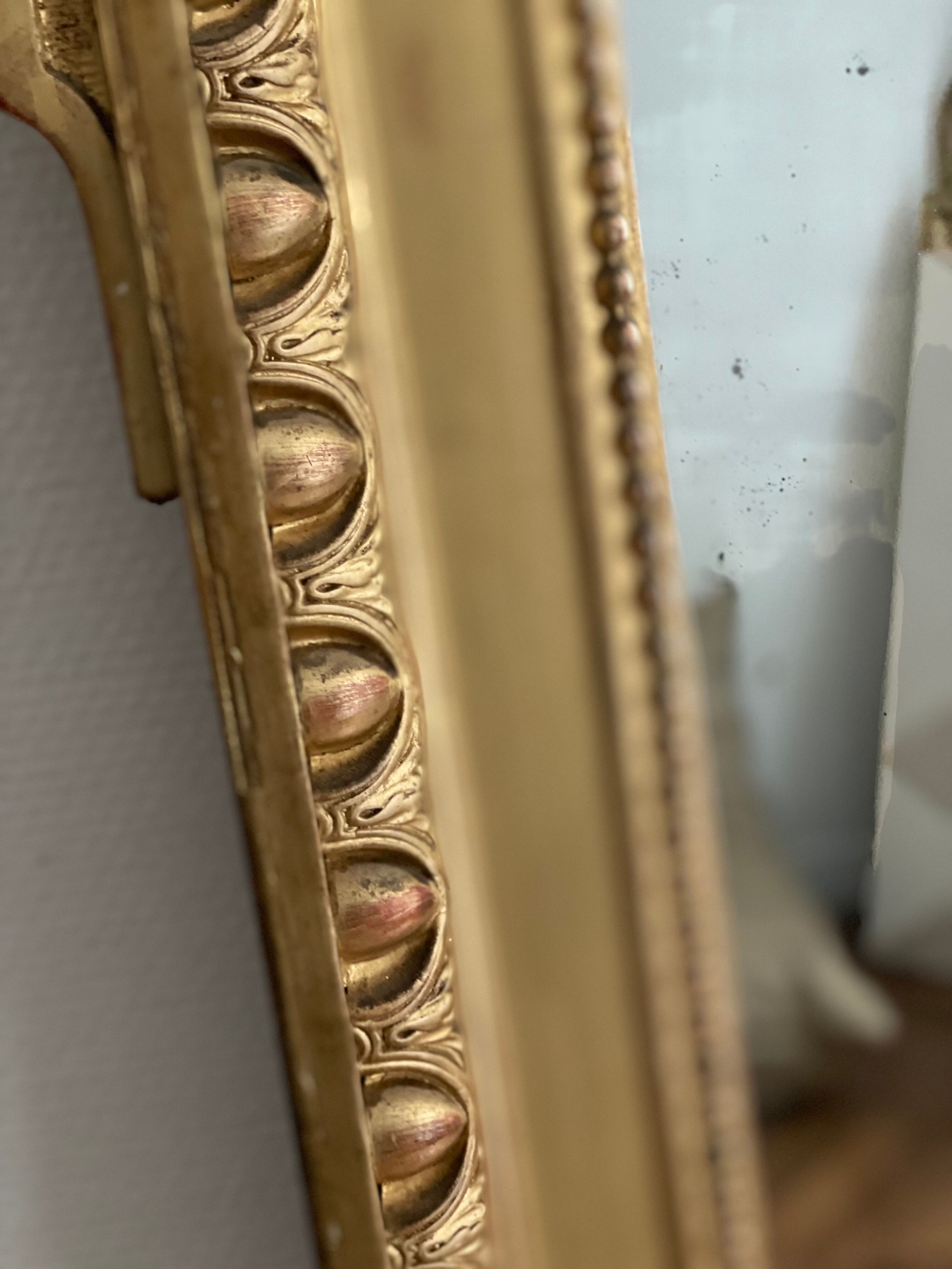 Antique napoleon mirror lll gilded pediment with rare gold leaf 103x182cm