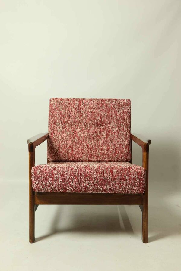 Fauteuil vintage en tissu homard pour salon scandinave, MCM, Pologne, années 1960.