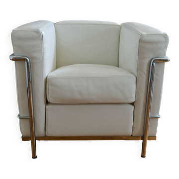 LC2 armchair Le Corbusier white leather reissue Cassina (4 armchairs available).