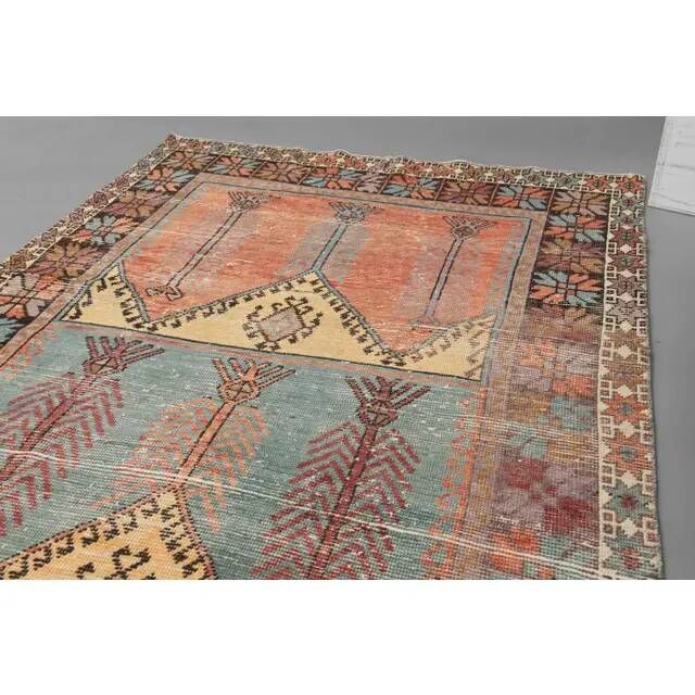 1970s Vintage Turkish Hand-Knotted Wool Cotton Orange Runner Rug 143x339