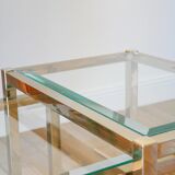 Set of three nesting coffee tables, gilt brass with beveled glass tops, 1980