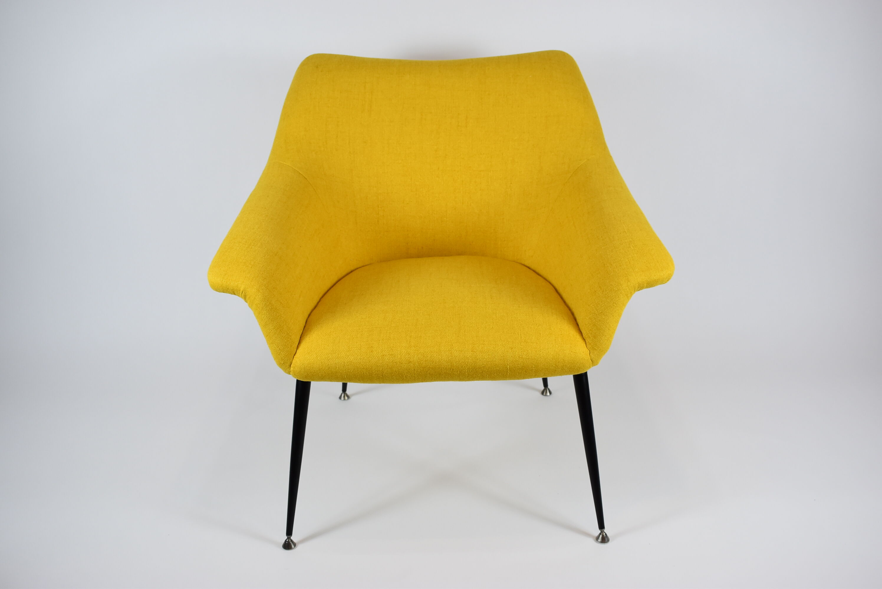 Mid-century armchair Shell, 1960s, NRD, yellow fabric, restored