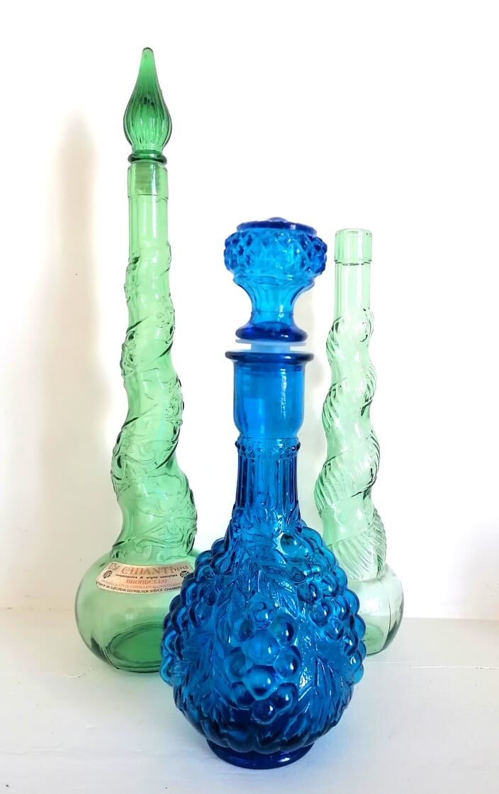 Three glass decanters from Empoli, Italy 1960