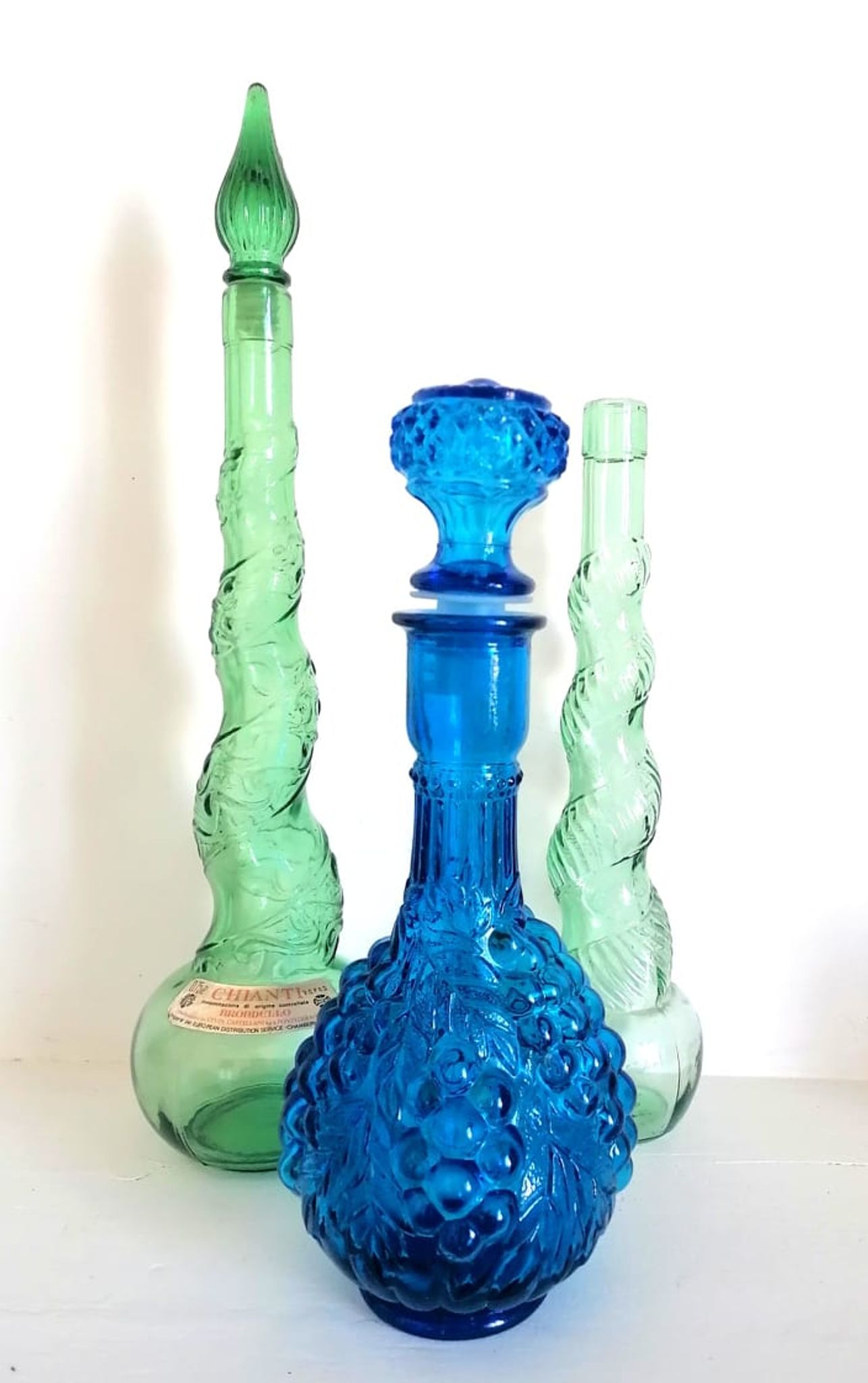 Three glass decanters from Empoli, Italy 1960