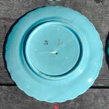 4 anciennes assiettes en barbotine décor oiseaux en faïence de Sarreguemines