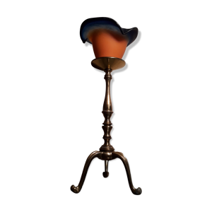 Lampe tripode bronze doré, tulipe