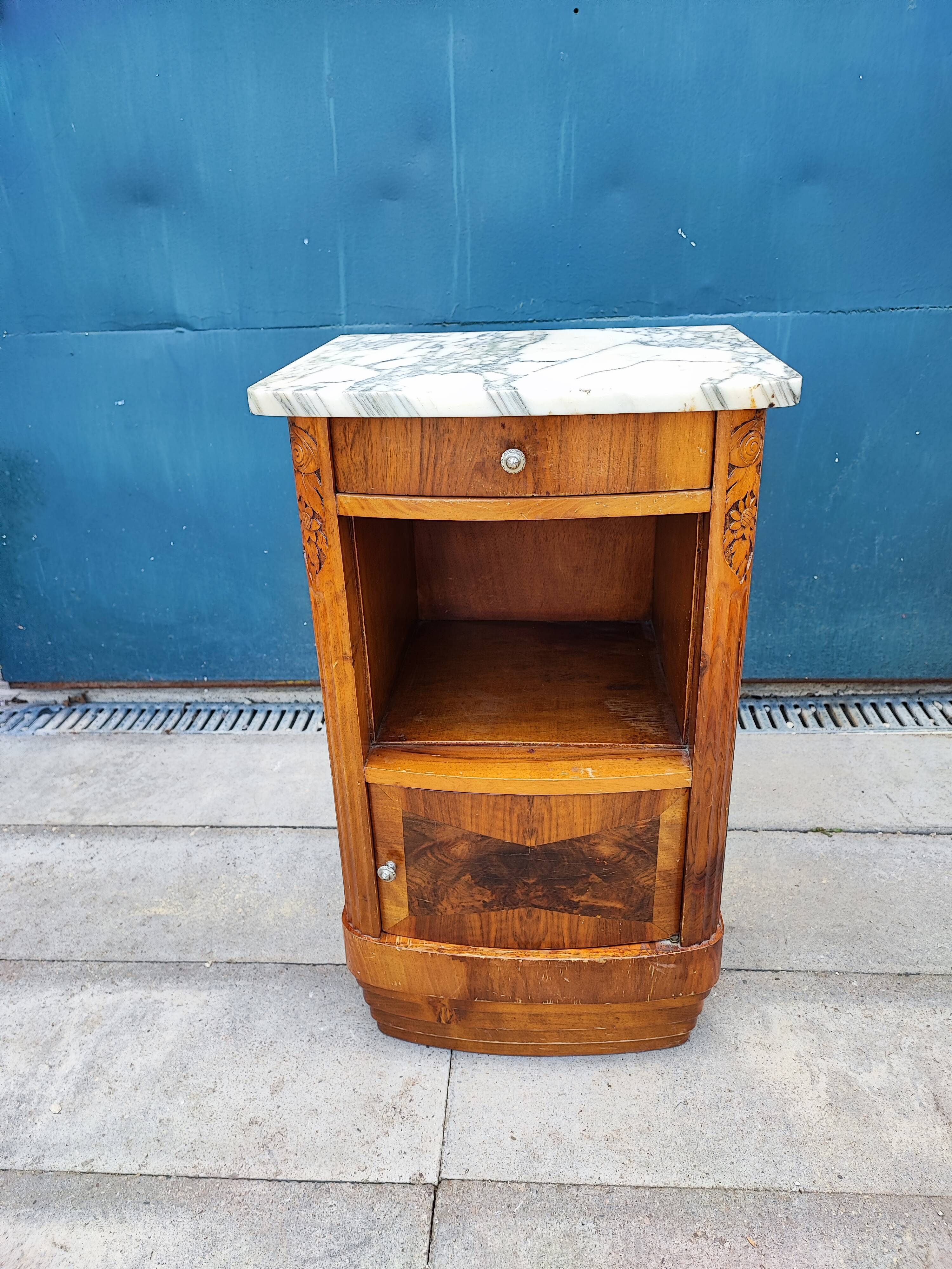 Bedside table marble top art-deco style