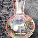 Vase en verre transparent avec filigrane rose et fleurs émaillées