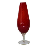 Large vintage twisted red glass vase