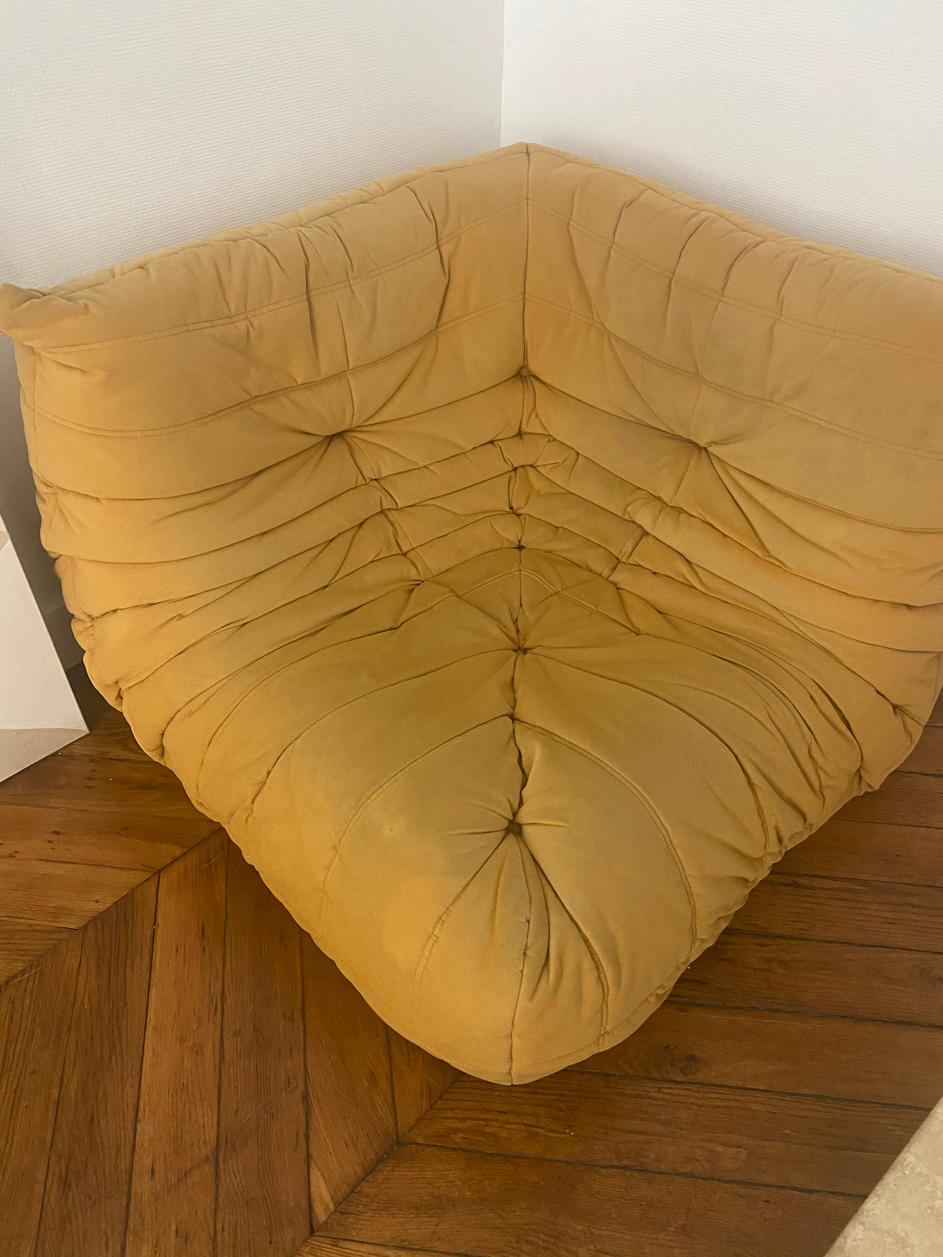 Togo armchair corner heater line roset in original yellow curry alcantara