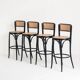 Set of 4 vintage high stools. Beech wood and cane. France, 90s