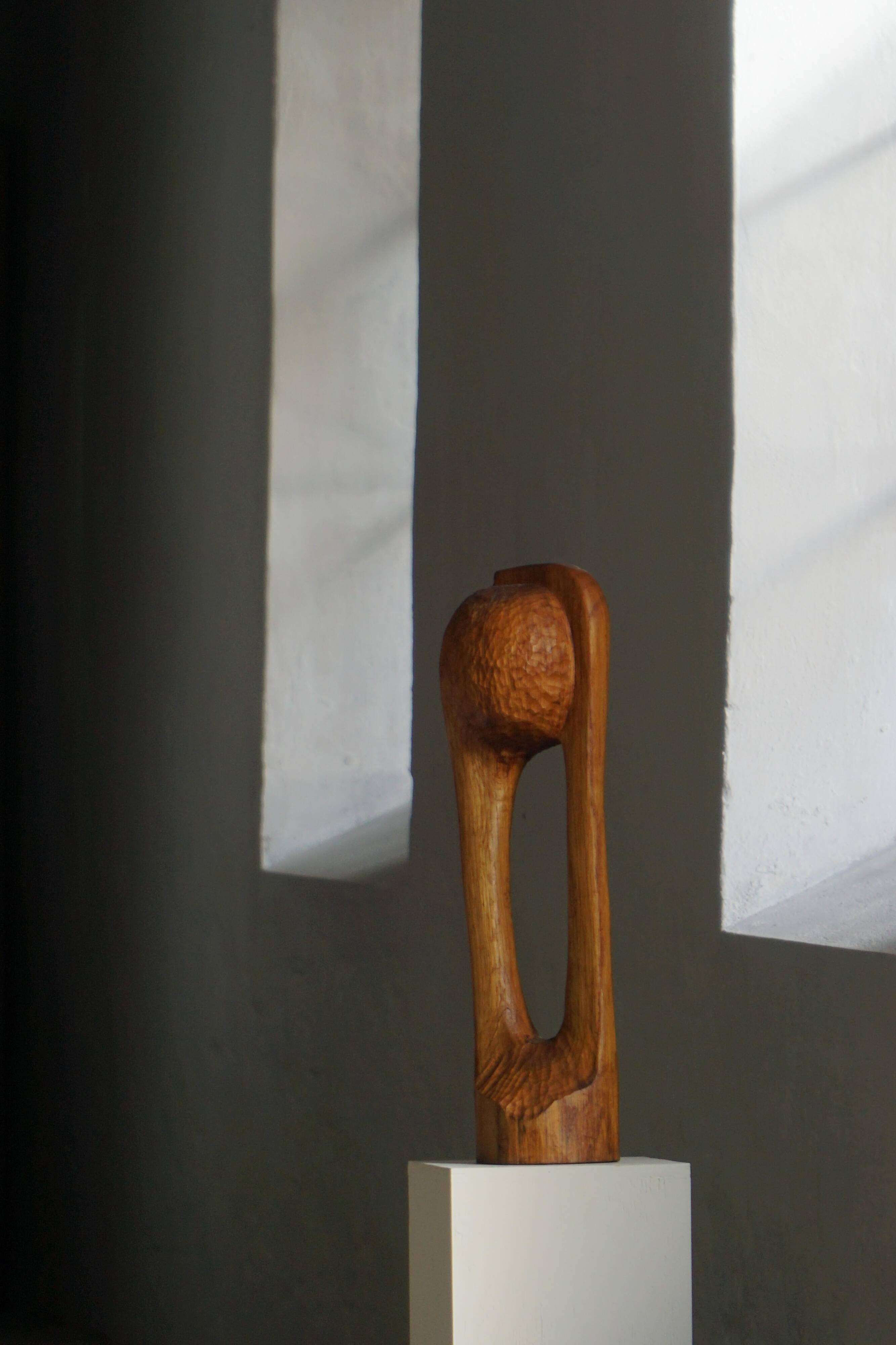 Wood sculpture "The Thoughtful One" by Ole Wettergren, Denmark, 1980s
