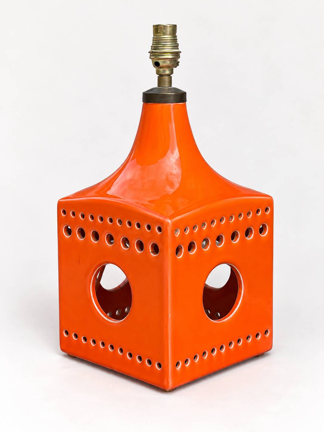 Vintage orange ceramic lamp – Poteries du Marais – 1970s
