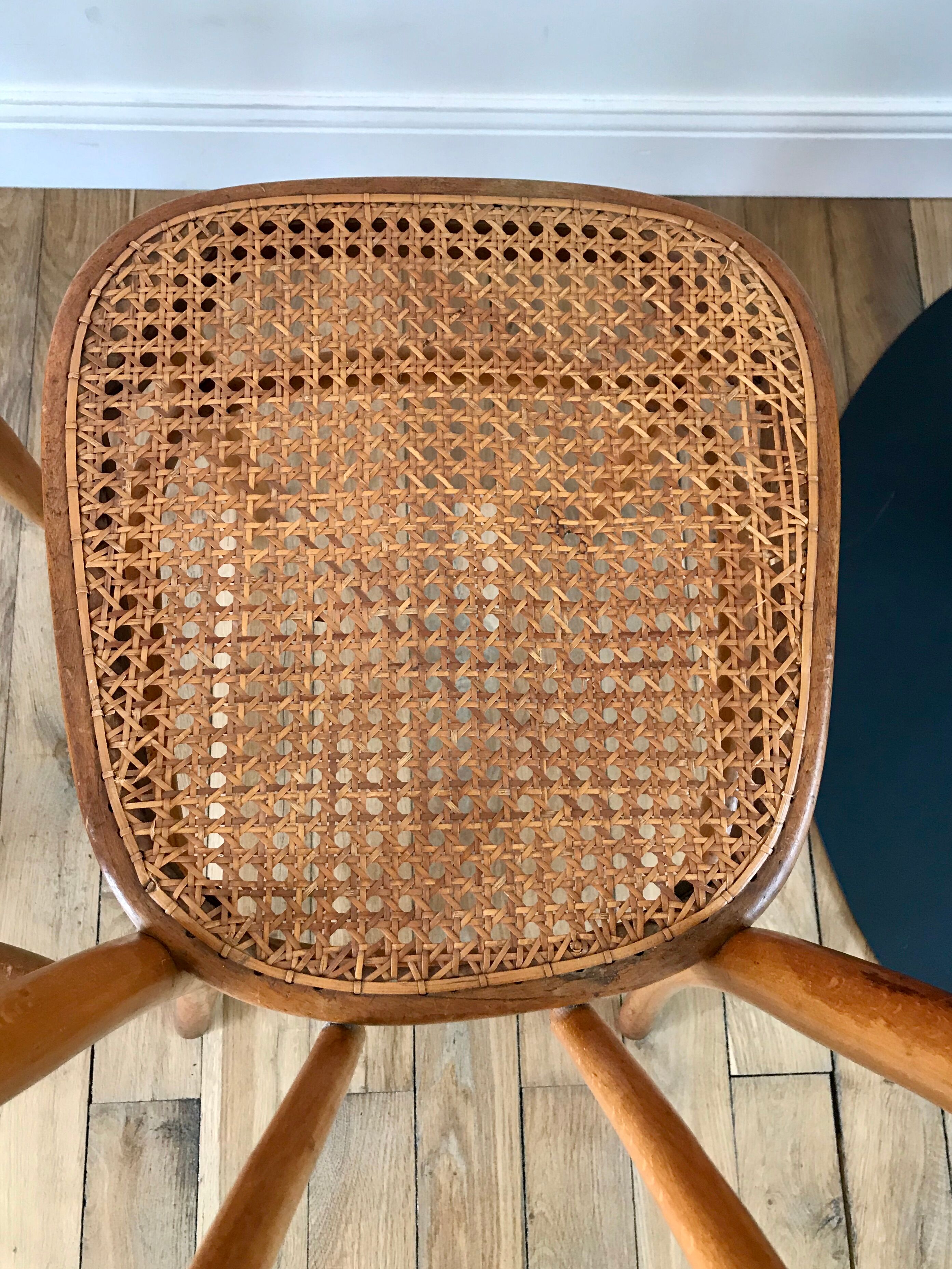 Set of 4 cane chairs in bentwood and honey-coloured cane thonet early 20th century