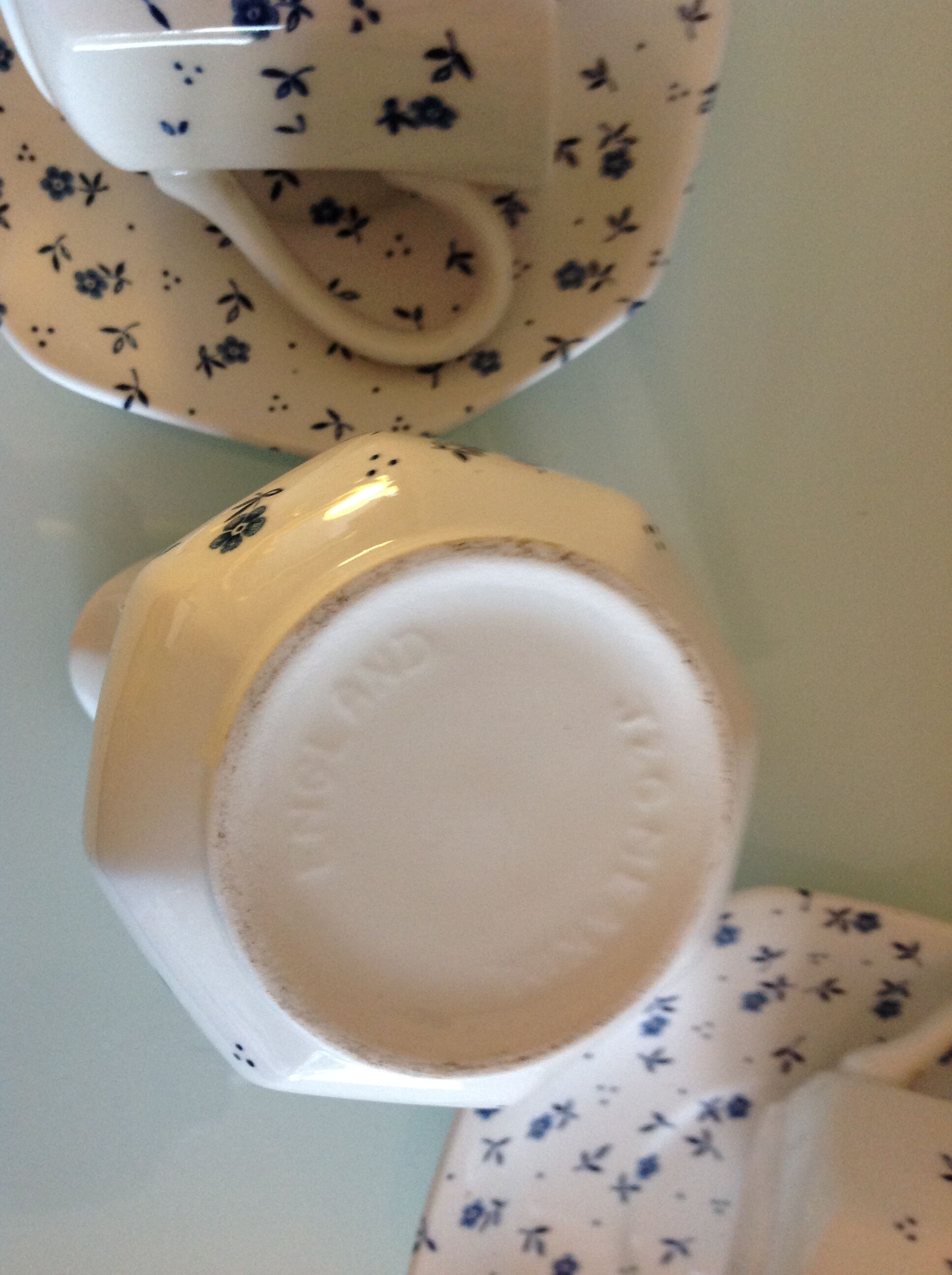 White ceramic tea set with blue flowers / vintage 70s