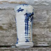 Vintage 1950 Brutalist vase in pottery with blue glazes, signed Blaso.