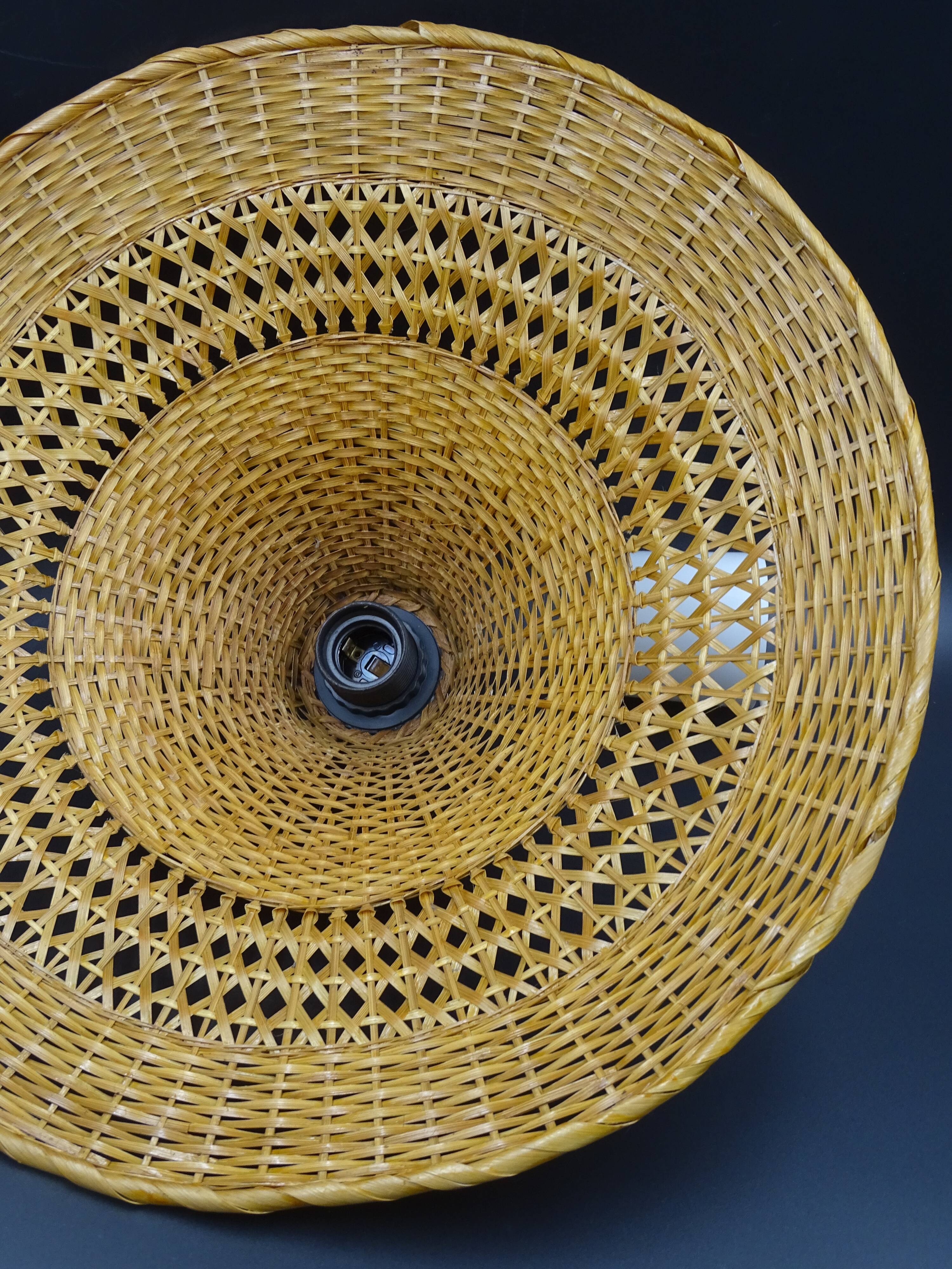 Rattan chandelier and lampshade - circa 1970