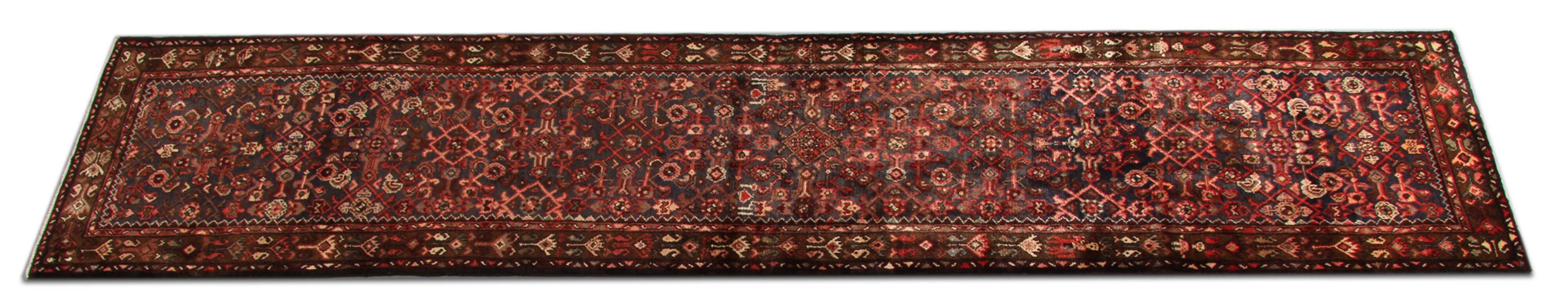 Traditional persian runner rug, handmade wool rug 87x420cm