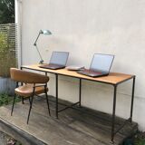 Vintage steel workshop table and oak top