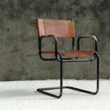 Fauteuil vintage en cuir et acier tubulaire, 1960