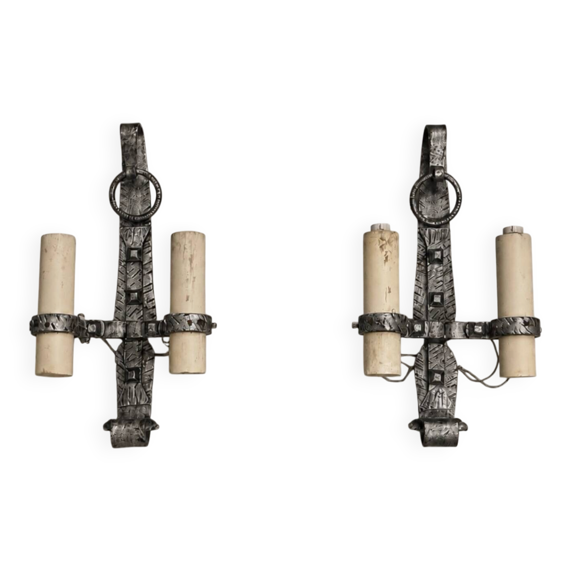 Brutalist Ferro Art wall sconces in wrought iron – Spain, 1970s