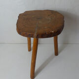 Brutalist side table tripod in vintage wood