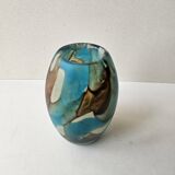 Polychrome blown glass ovoid vase signed Mdina - Circa 1960