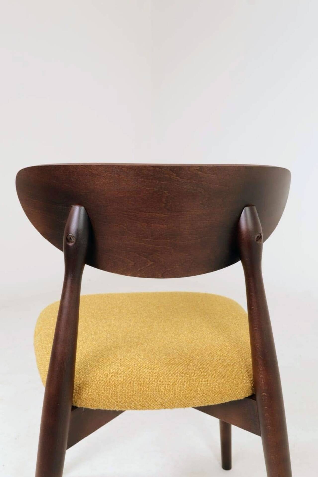 Modern Set of 4 Dining Chairs, Ochre Bouclè and Dark walnut beech wood