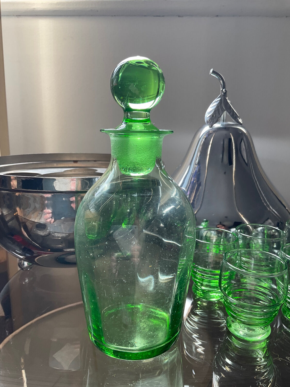 Vintage pear liqueur service in silver metal 70s