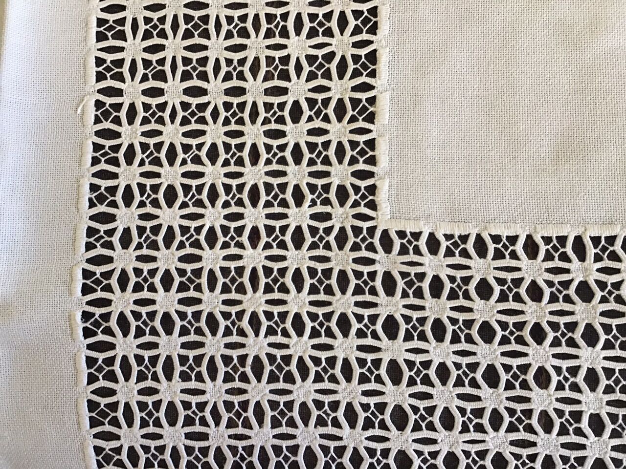 Embroidered white linen tablecloth, square