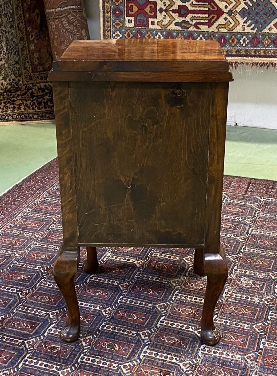 English art deco bedside in walnut magnifying glass