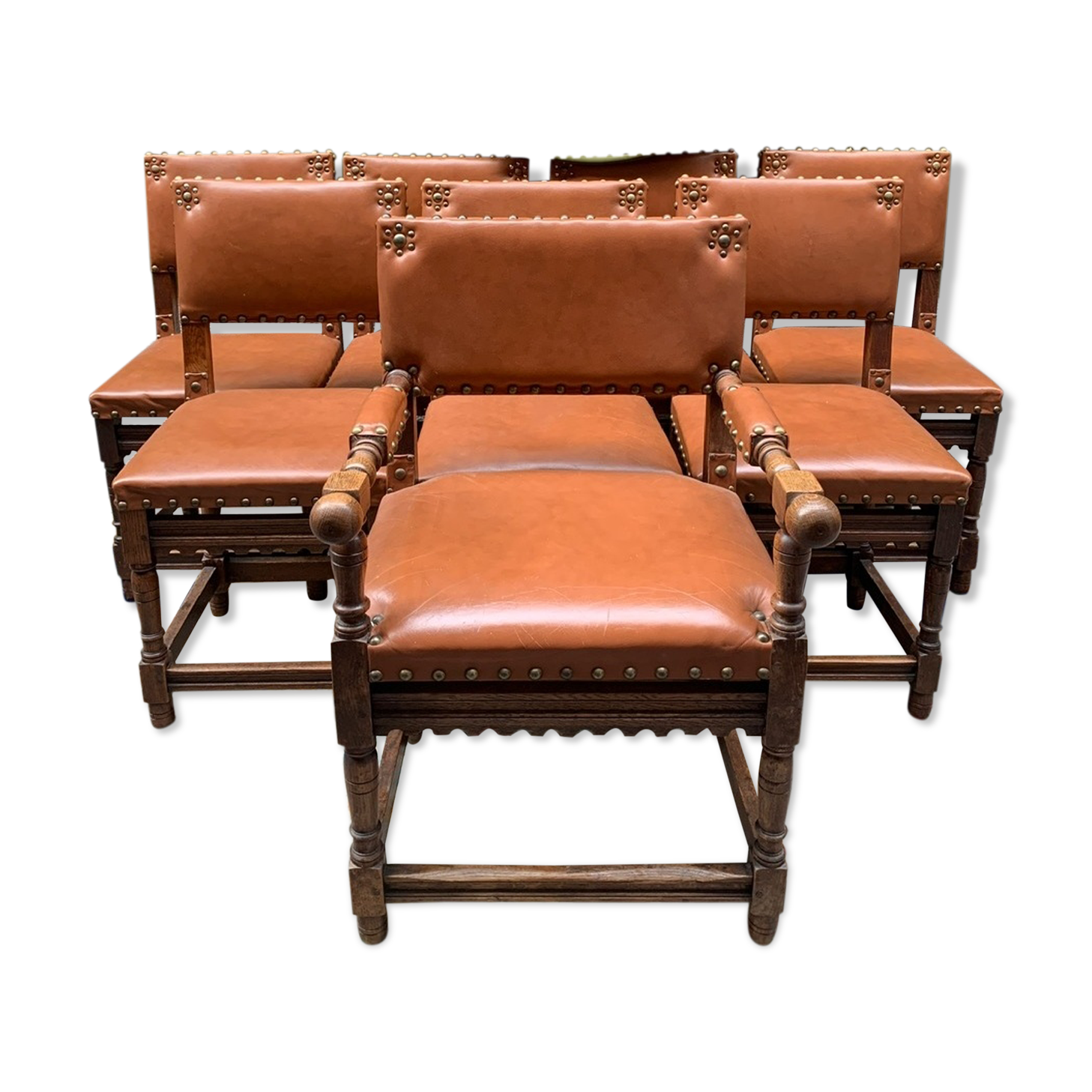Set of 7 Renaissance-style chairs and armchairs.