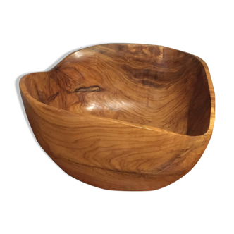 Salad bowl in olive tree of Vallauris signed Tony Bain