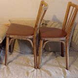 Pair of Baumann bistro chairs with sky brown seat