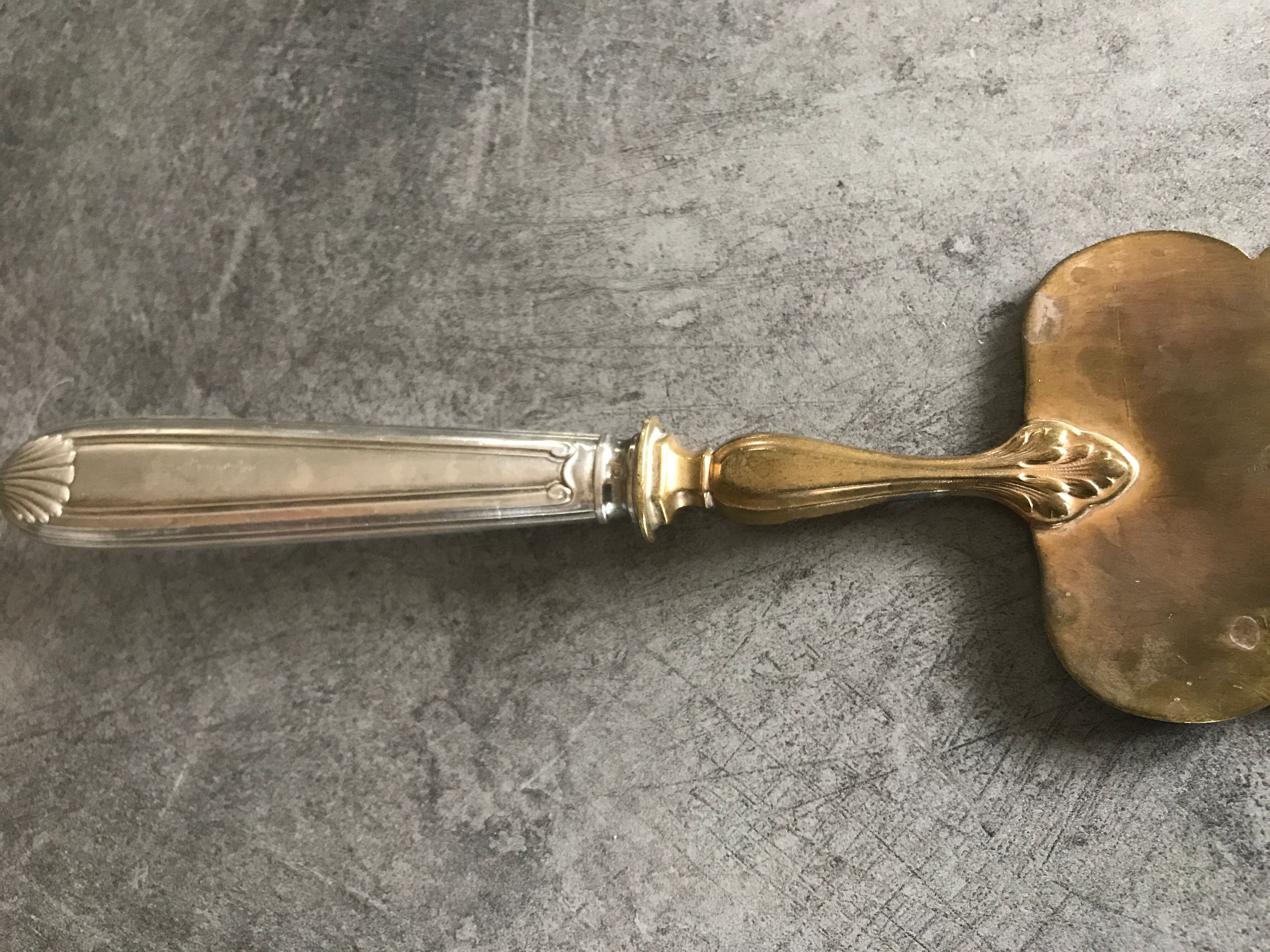 ANTIQUE SILVER PIE AND GOLDEN METAL SHOVEL in FÉRRÉOL-Boudat BOX