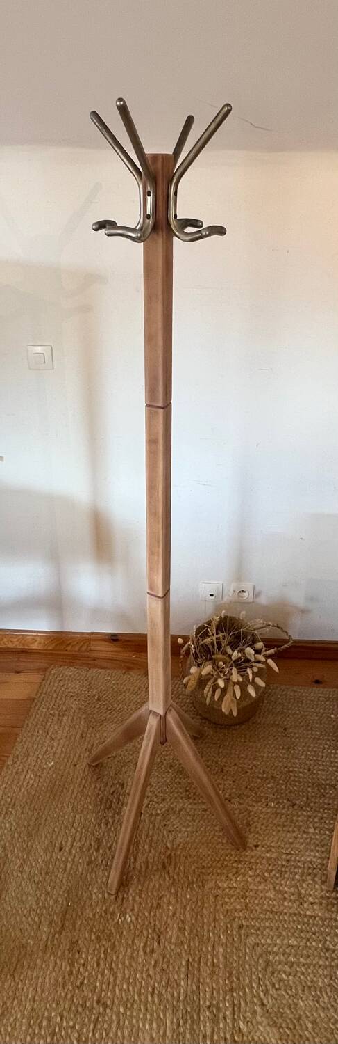 Vintage 60s coat rack in solid raw wood