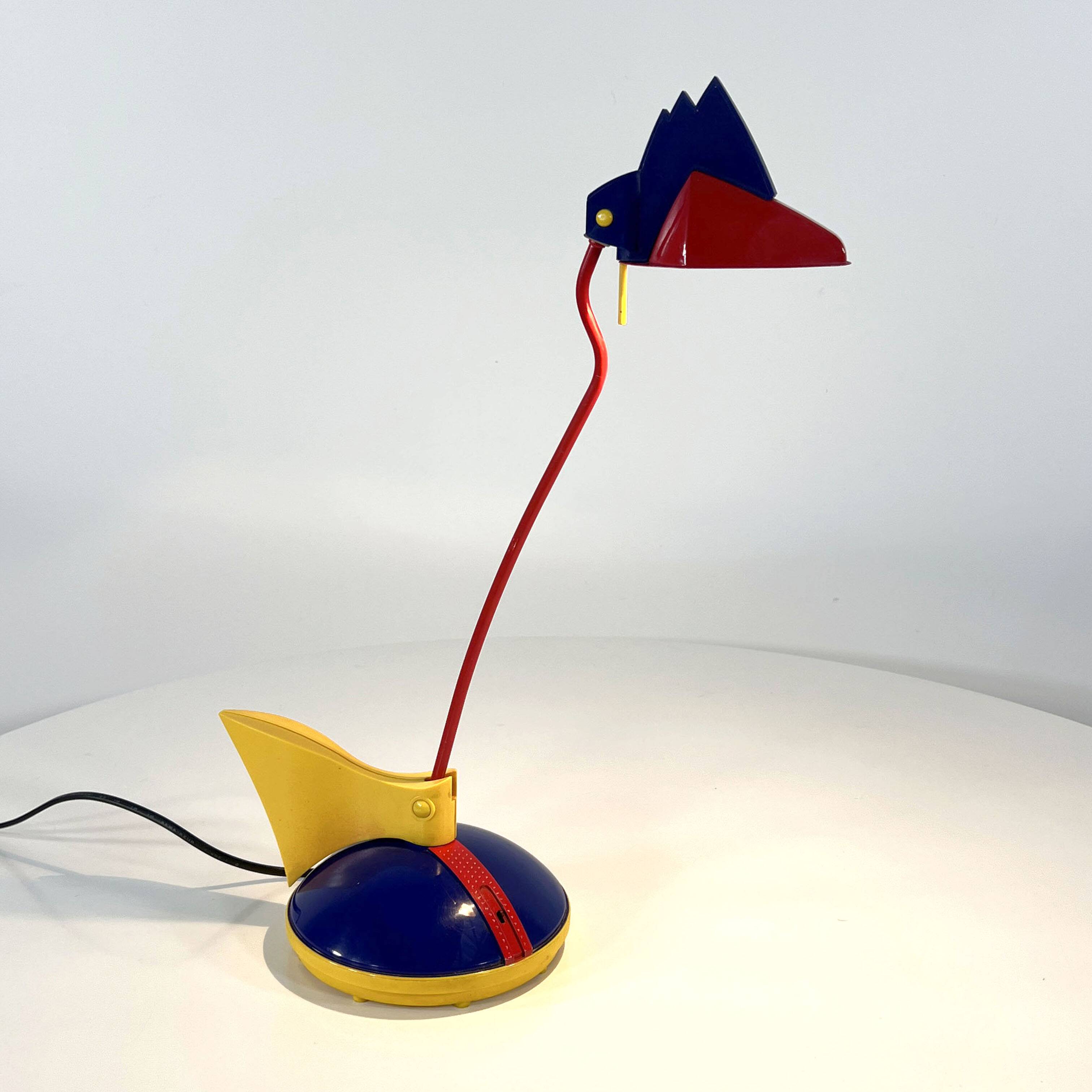 Blue and red toucan desk lamp by Brilliant Leuchten Germany, 1980.