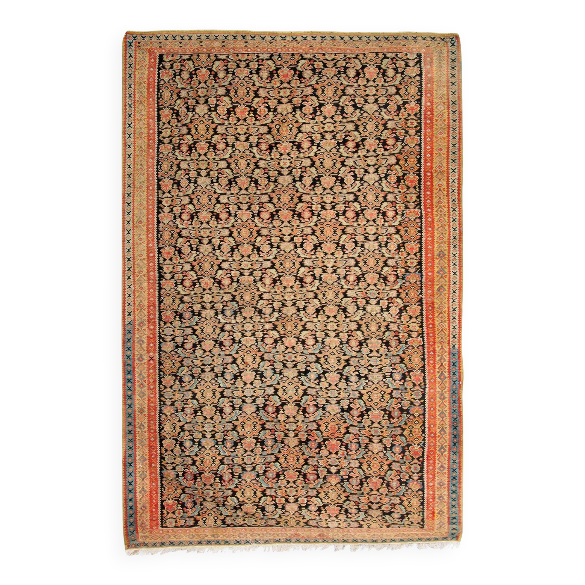 Rare Antique Rust Kilim Rug Floral Geometric Wool Carpet