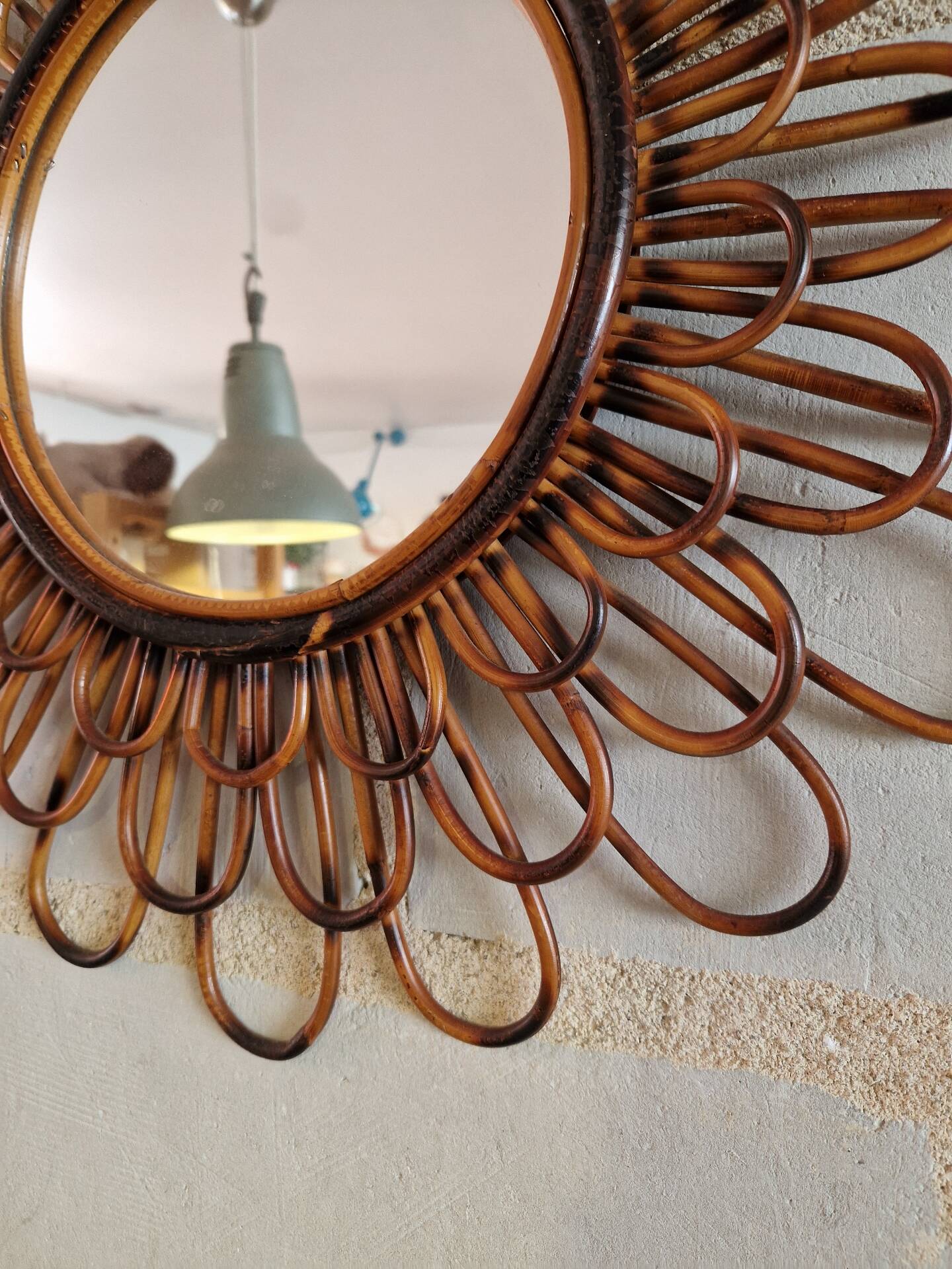 Ancien Miroir En Rotin