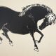Mokuchu URUSHIBARA: Japanese print, horse bowing (cream), woodblock print, signed