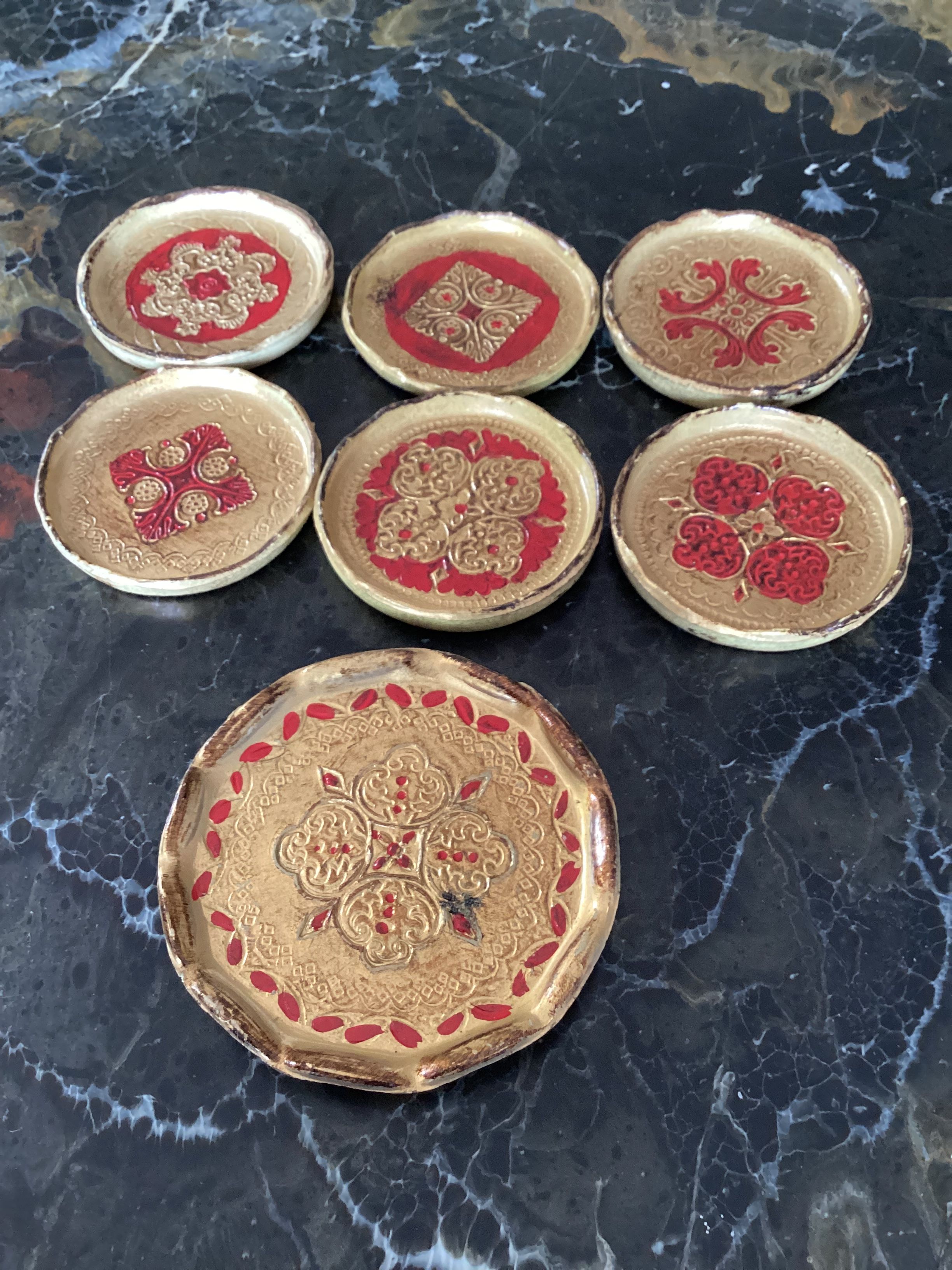 Set of six coasters with small plate