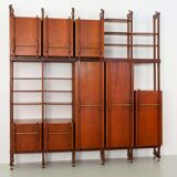 Bibliothèque en teck, noyer et laiton, Italie, années 1960