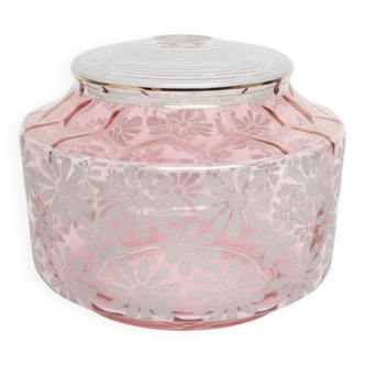 Pink pearlescent glass lampshade with floral relief decoration – 1950s