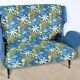 2-Seater Bench in Azure Blue Fabric – 1940s